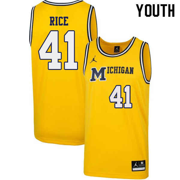 Youth #41 Glen Rice Michigan Wolverines 1989 Retro College Basketball Jerseys Sale-Yellow